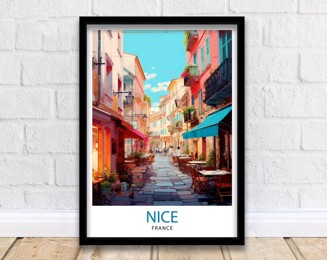 Nice France Old Town Café Street Colorful Façades Scene Poster