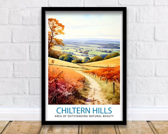 Chiltern Hills Autumn Path Rolling Countryside Golden Light Art Poster