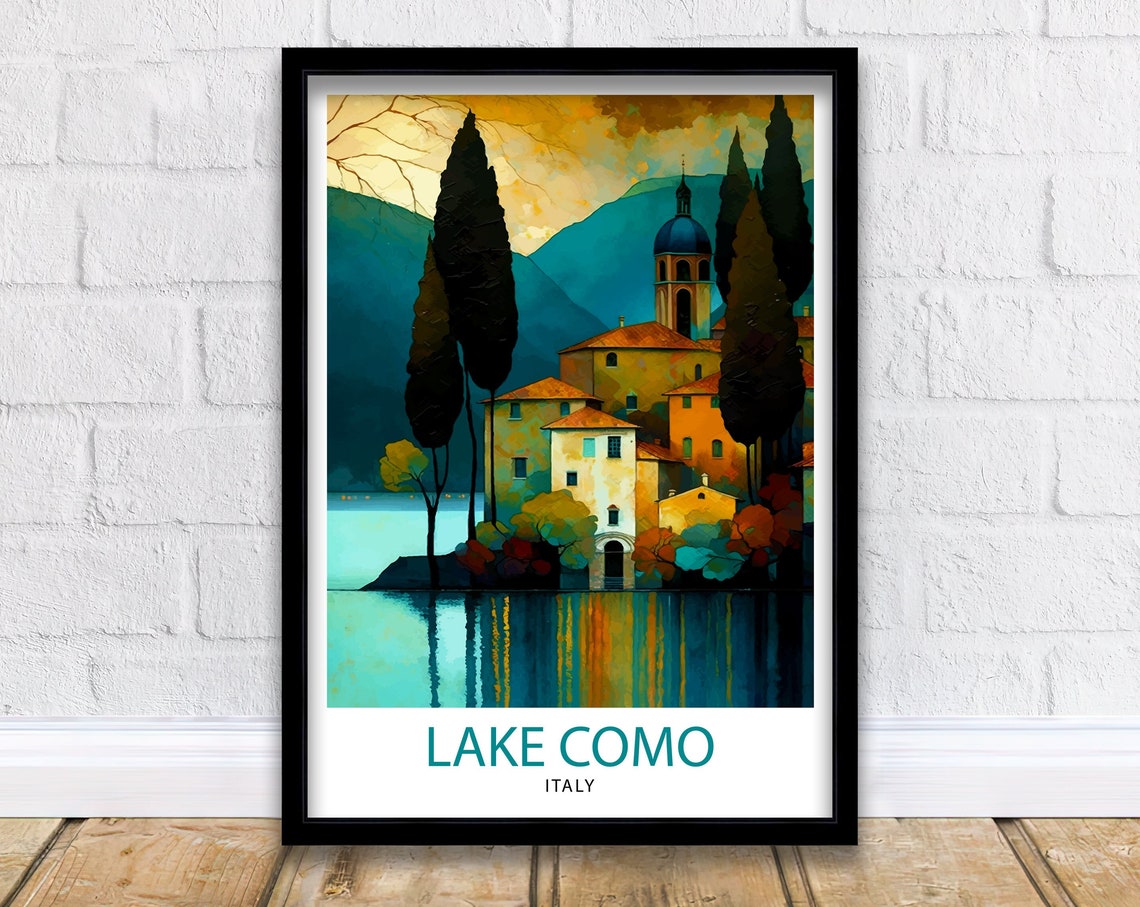 Lake Como Italy Painterly Lakeside Village Cypress Art Poster