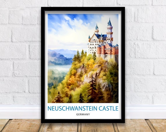 Neuschwanstein Castle Travel Poster, Bavaria Germany