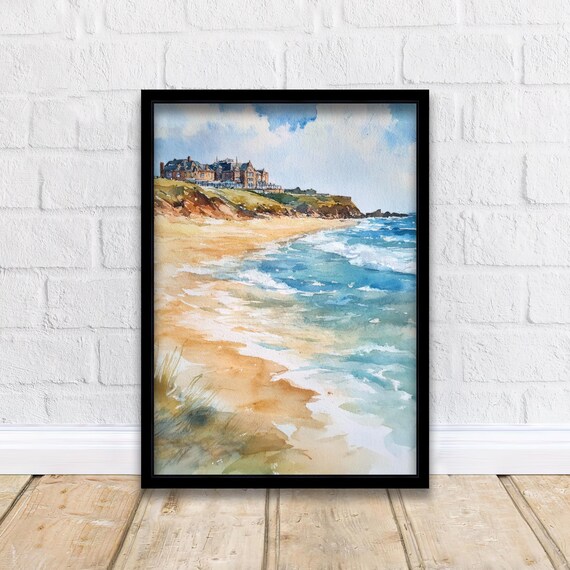 Fistral Beach Newquay Watercolor Surf Waves Cornwall Coast Poster