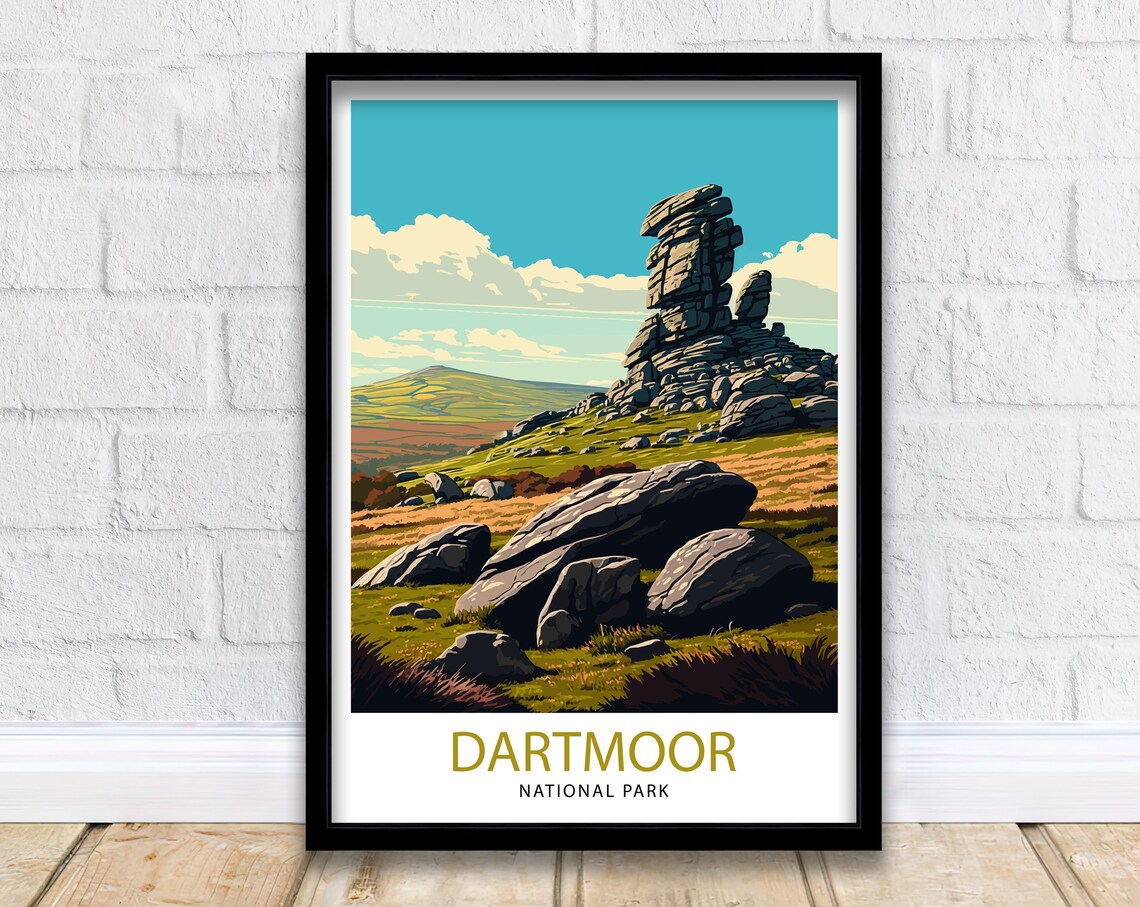 Dartmoor Travel Poster, National Park Devon Landscape