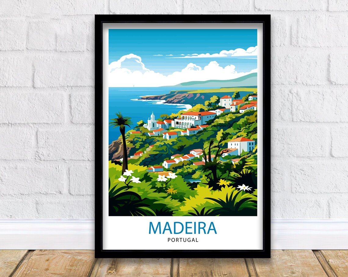 Madeira Portugal Coastal Hillside Village Flowers Island Poster