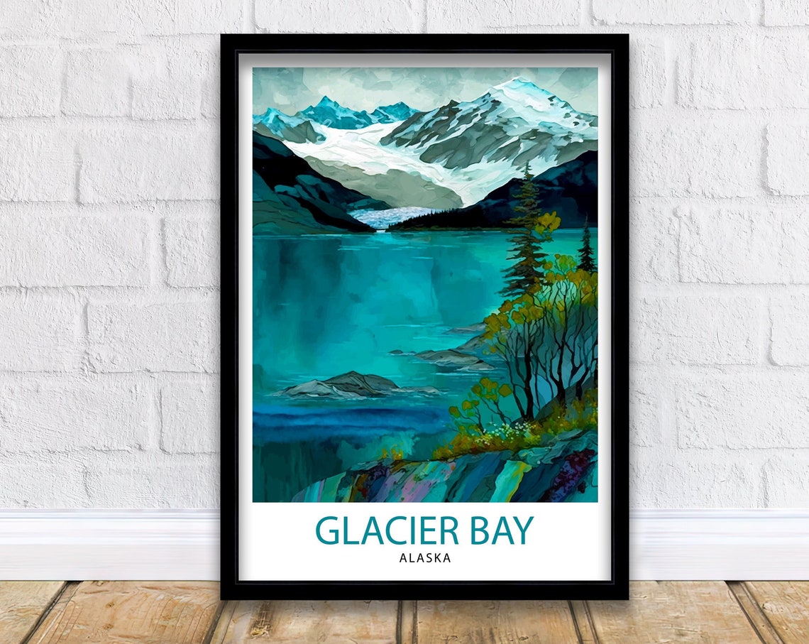Glacier Bay Alaska Vintage Travel Poster Turquoise Fjord Glacier View