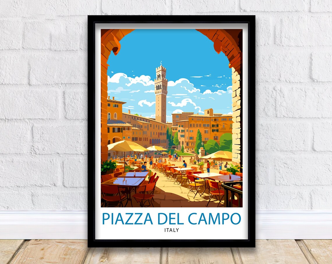 Piazza Del Campo Siena Italy Tower Square Vintage Travel Poster