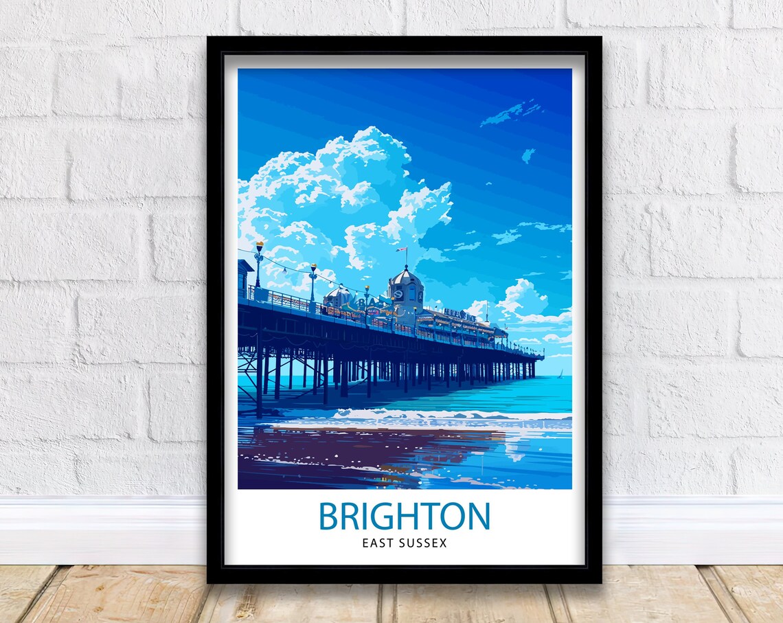 Brighton East Sussex Palace Pier Seaside Beach Sunny Day Poster