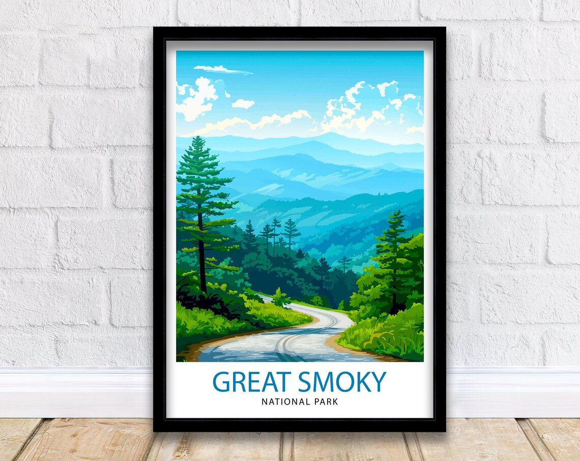 Great Smoky National Park Winding Road Blue Ridges Vintage Travel Poster