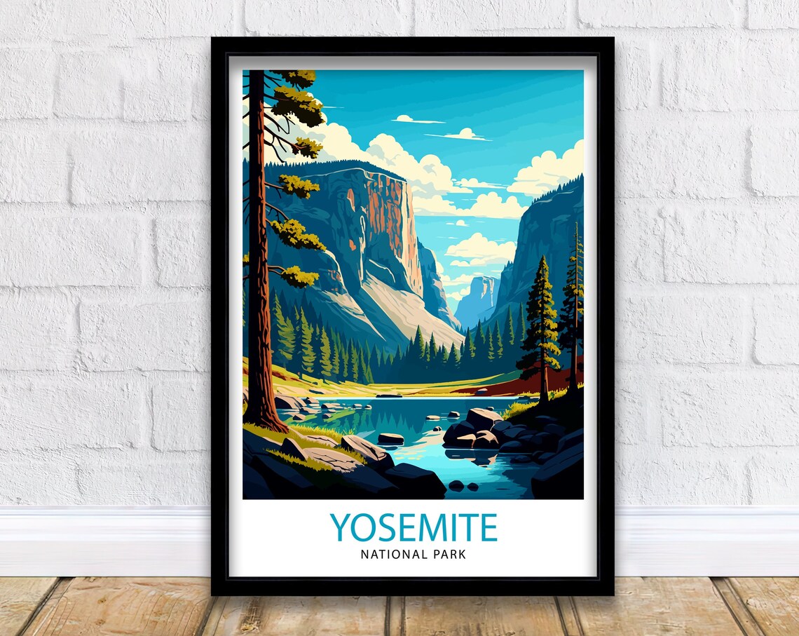 Yosemite National Park Travel Poster, Illustration Print