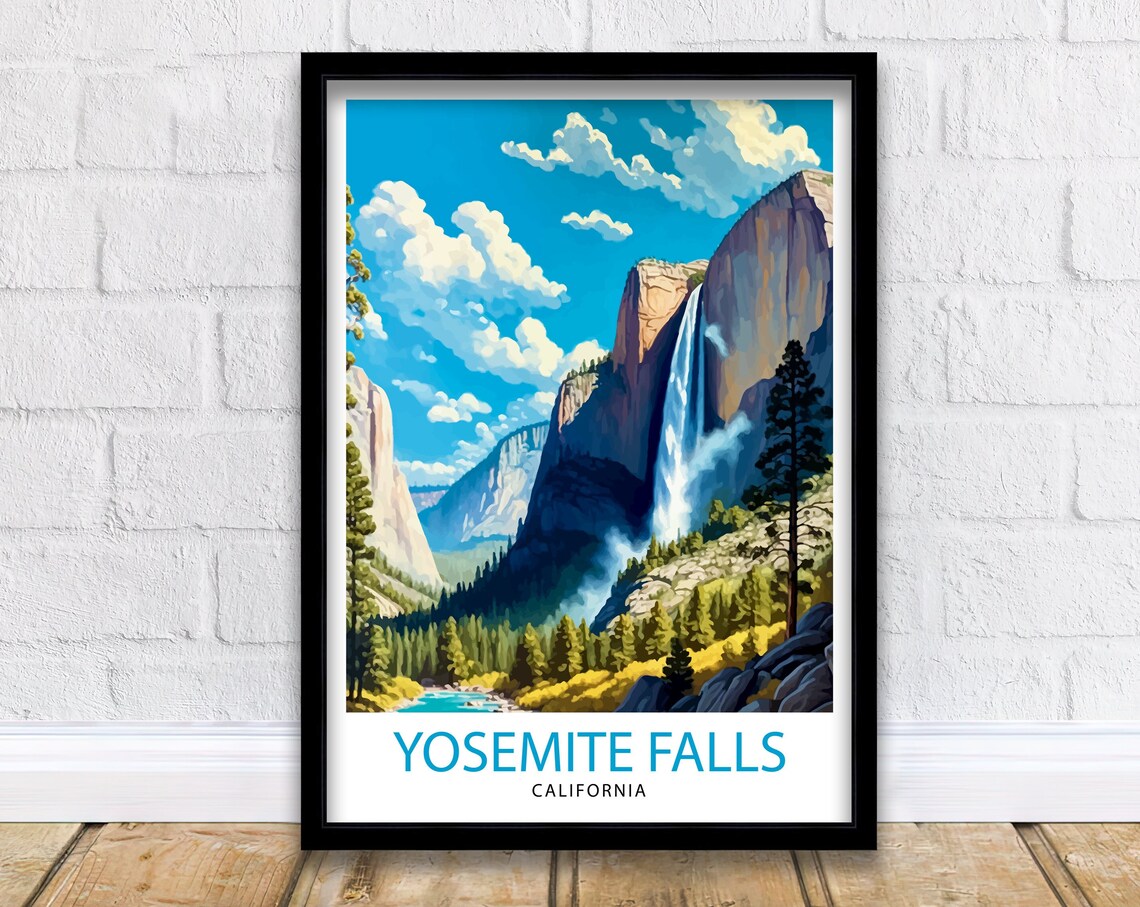 Yosemite Falls Travel Poster, National Park Landscape
