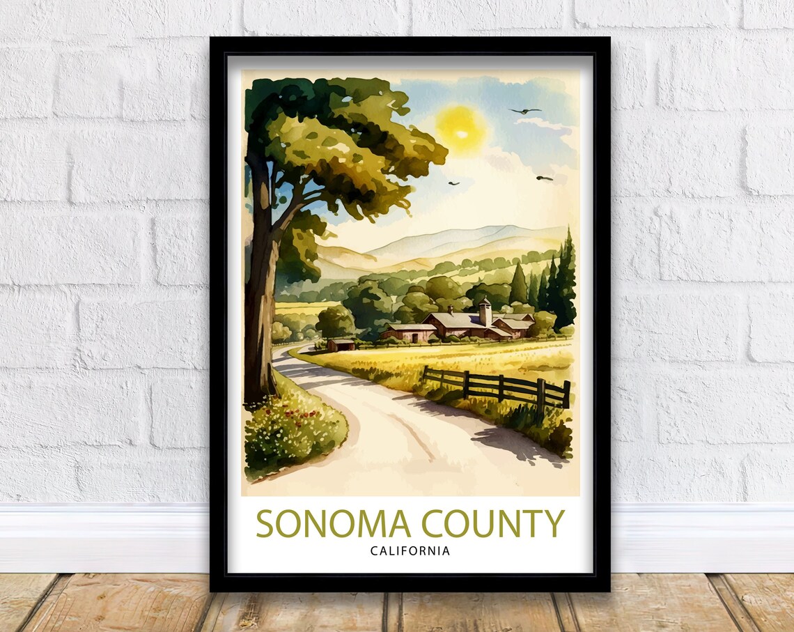 Sonoma County California Country Road Barn Watercolor Farm Art Poster