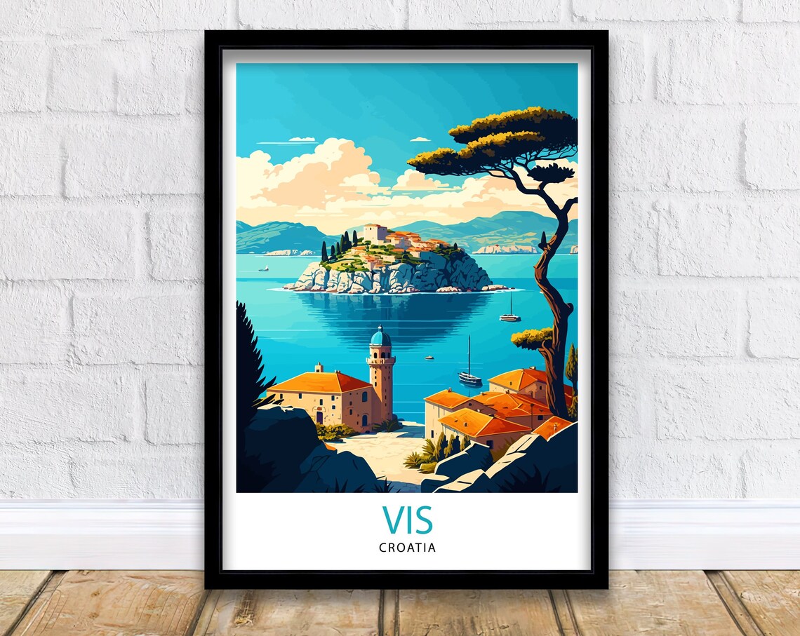 Vis Croatia Travel Poster, Vis Island Home Decor