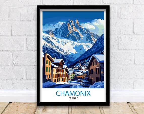 Chamonix France Travel Poster, Mont Blanc Alps