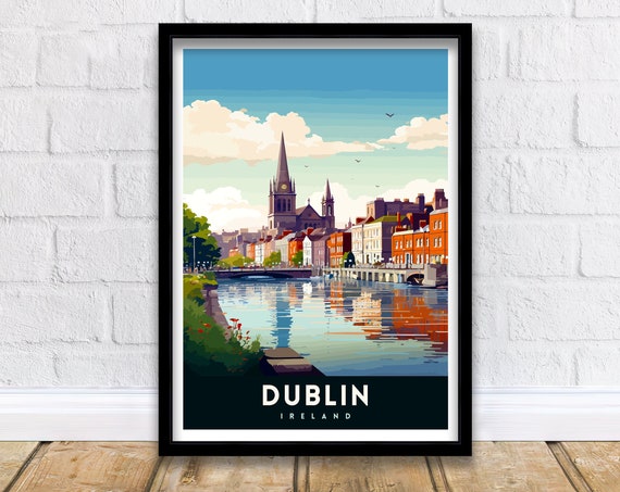 Dublin Ireland Cityscape Print Lively Temple Bar Scene Dublin Wall Art Historic Georgian Doors Illustration Irish Pub Poster Cultural Decor