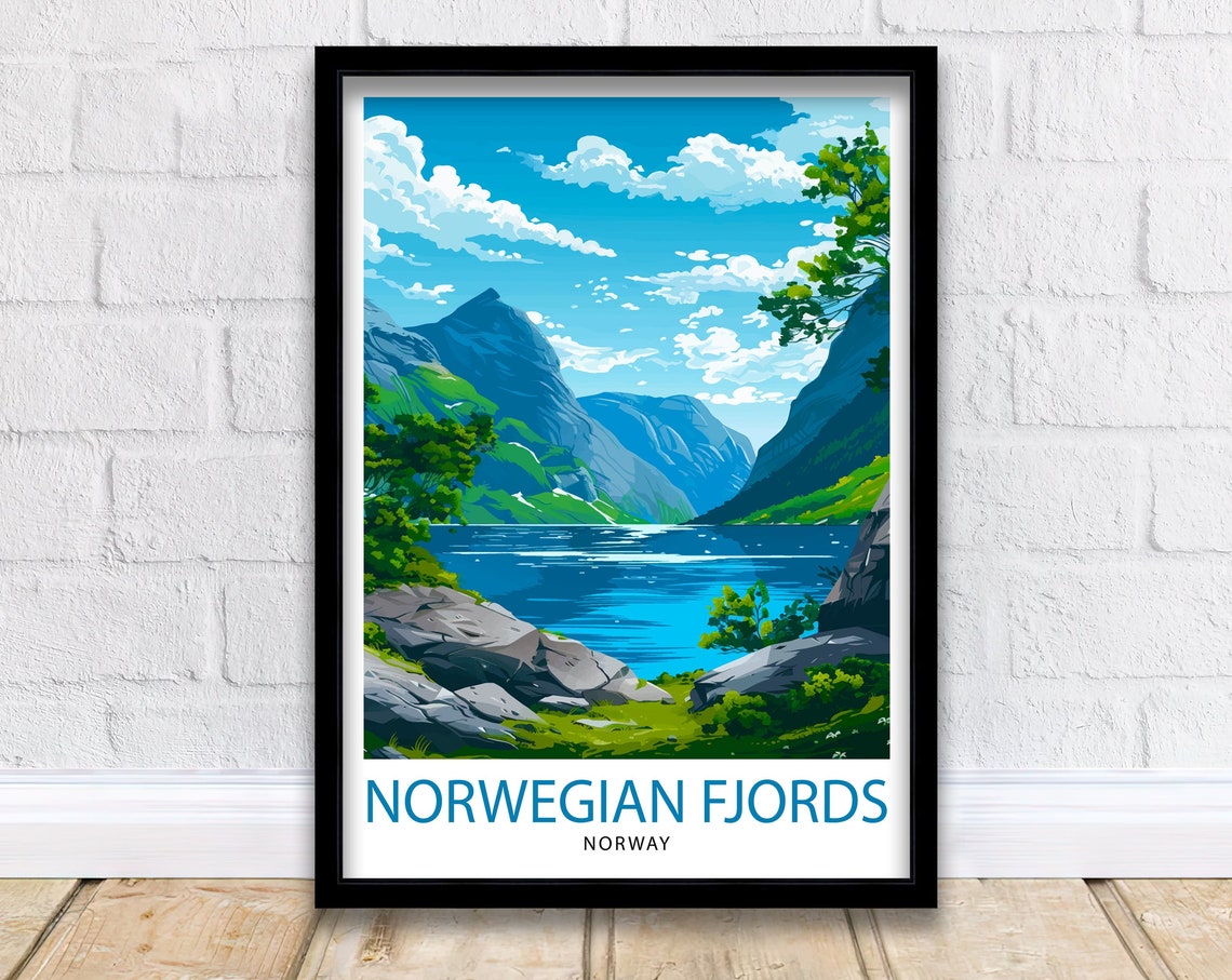 Norwegian Fjords Print Majestic Norway Landscape Art Scenic Fjord Poster Nordic Nature Wall Decor Norway Travel Illustration Beautiful