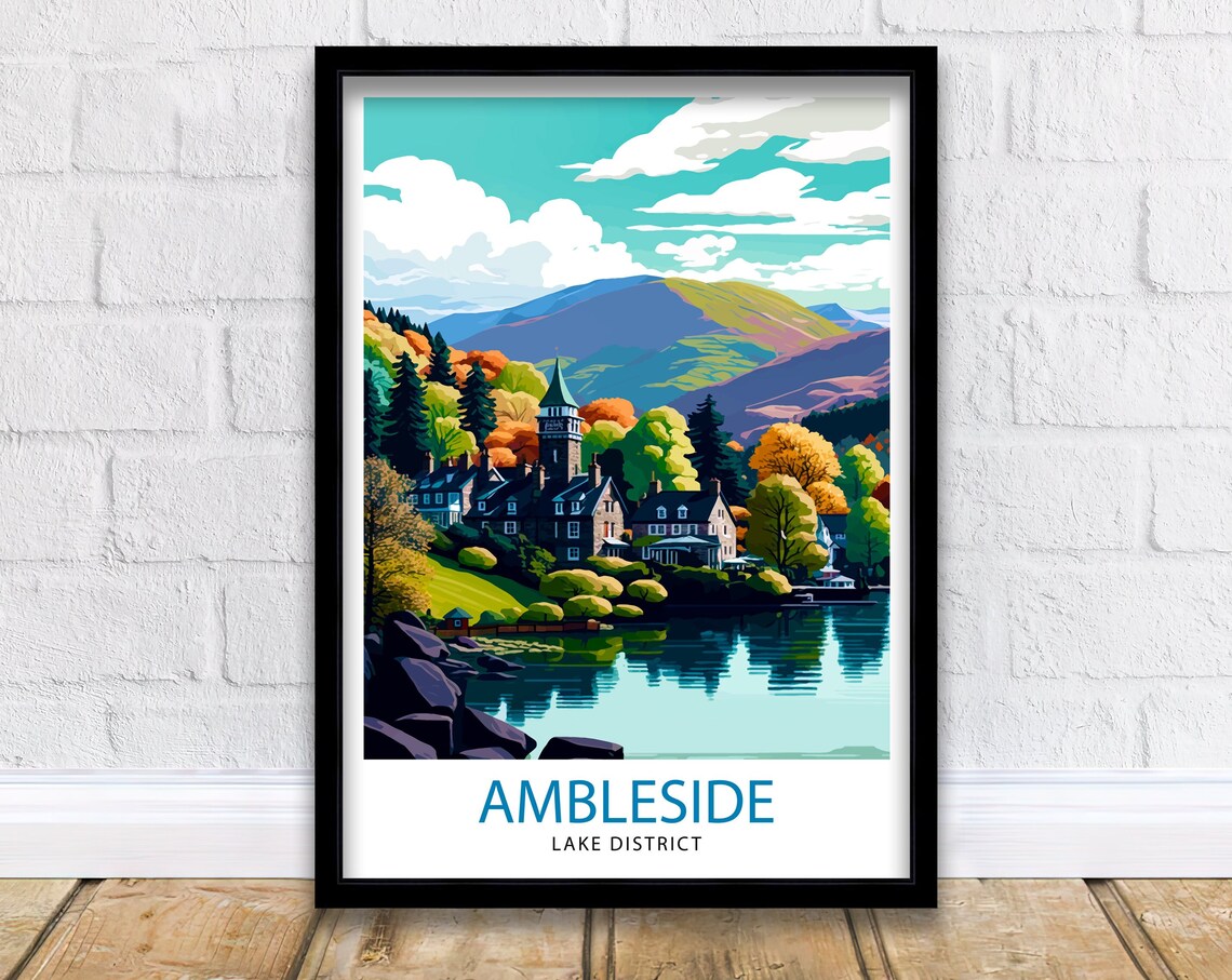 Ambleside Lake District Travel Poster, Home Decor