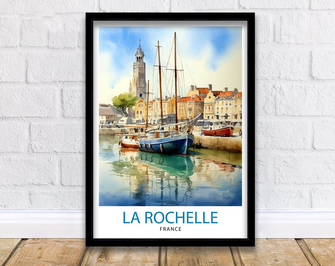 La Rochelle France Old Harbor Tall Ship Watercolor Scene Poster