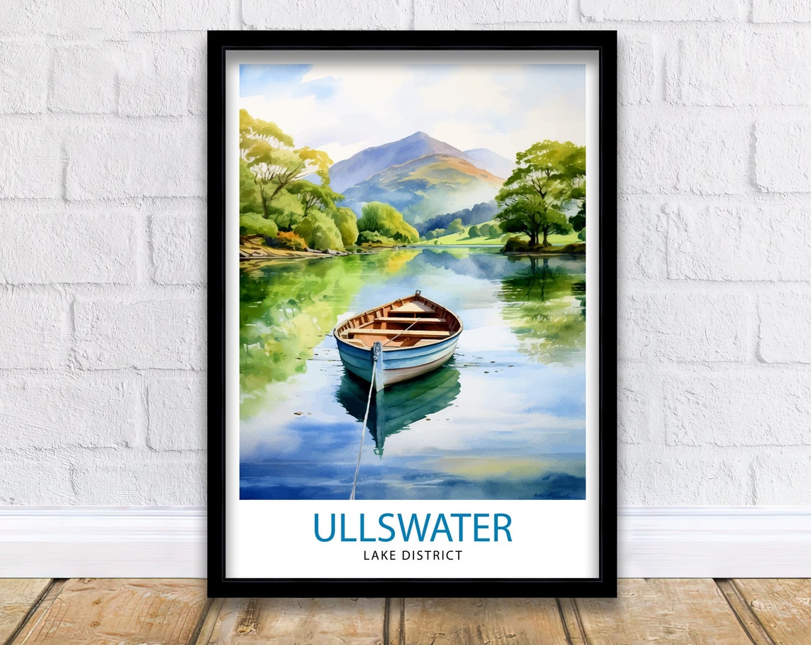 Ullswater Lake District Rowing Boat Calm Water Watercolor Poster