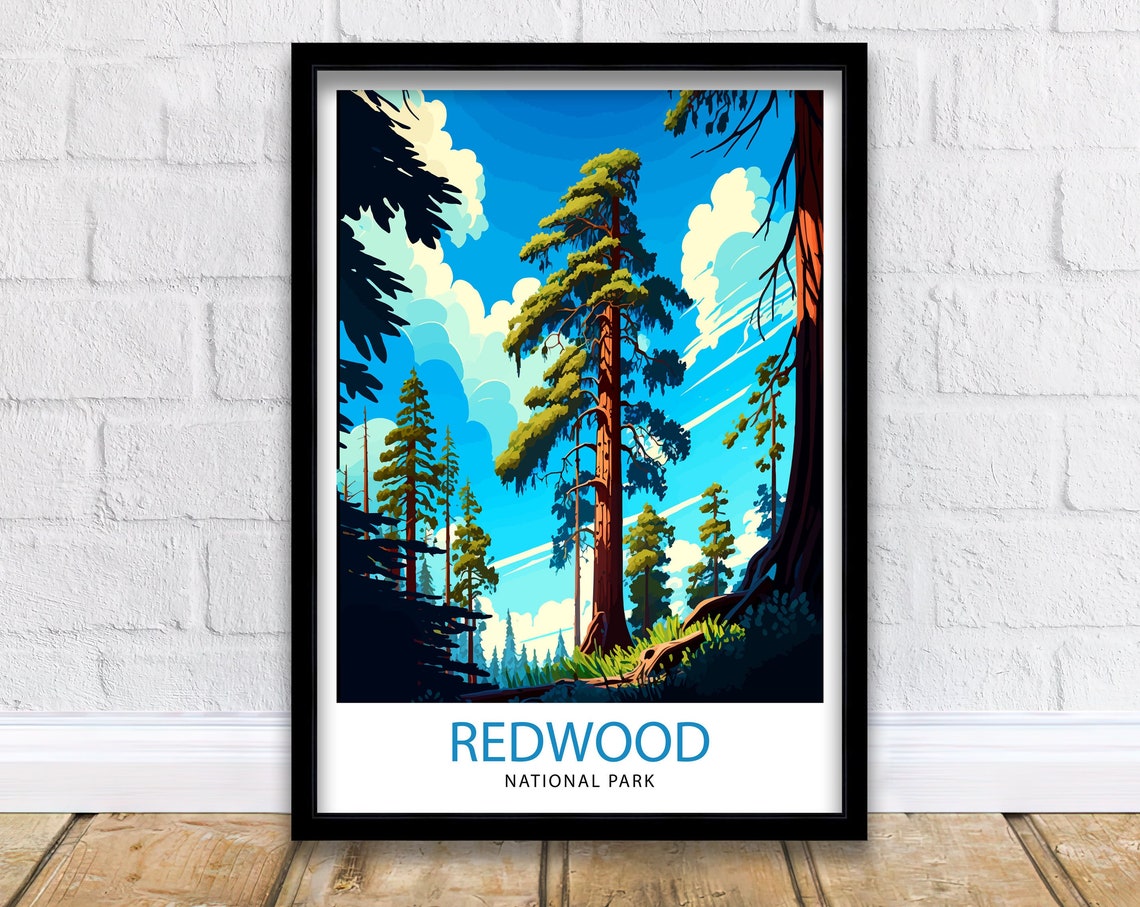 Redwood National Park Travel Print Redwood Wall Art Nature Illustration Travel Poster Gift For Outdoor Enthusiasts National Park Home Decor