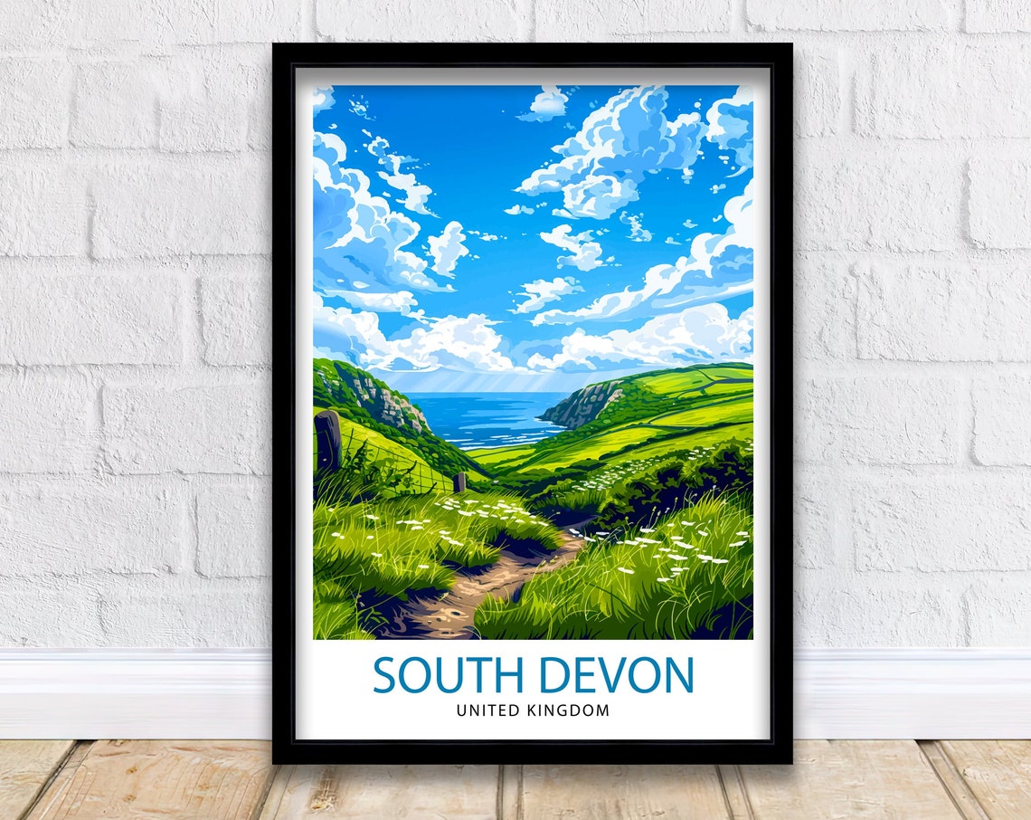 South Devon England Rolling Hills Coastal Path Travel Poster - Image 2