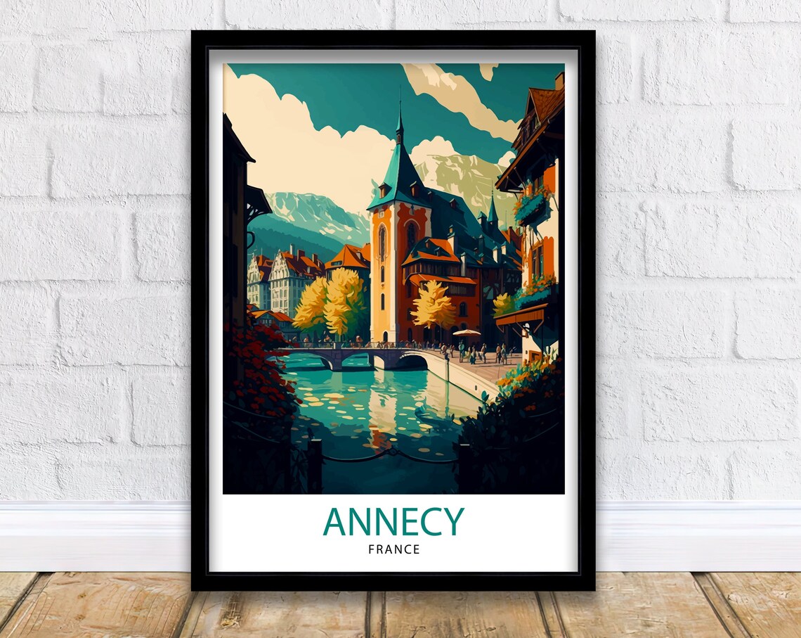 Annecy France Travel Poster, Lake Illustration