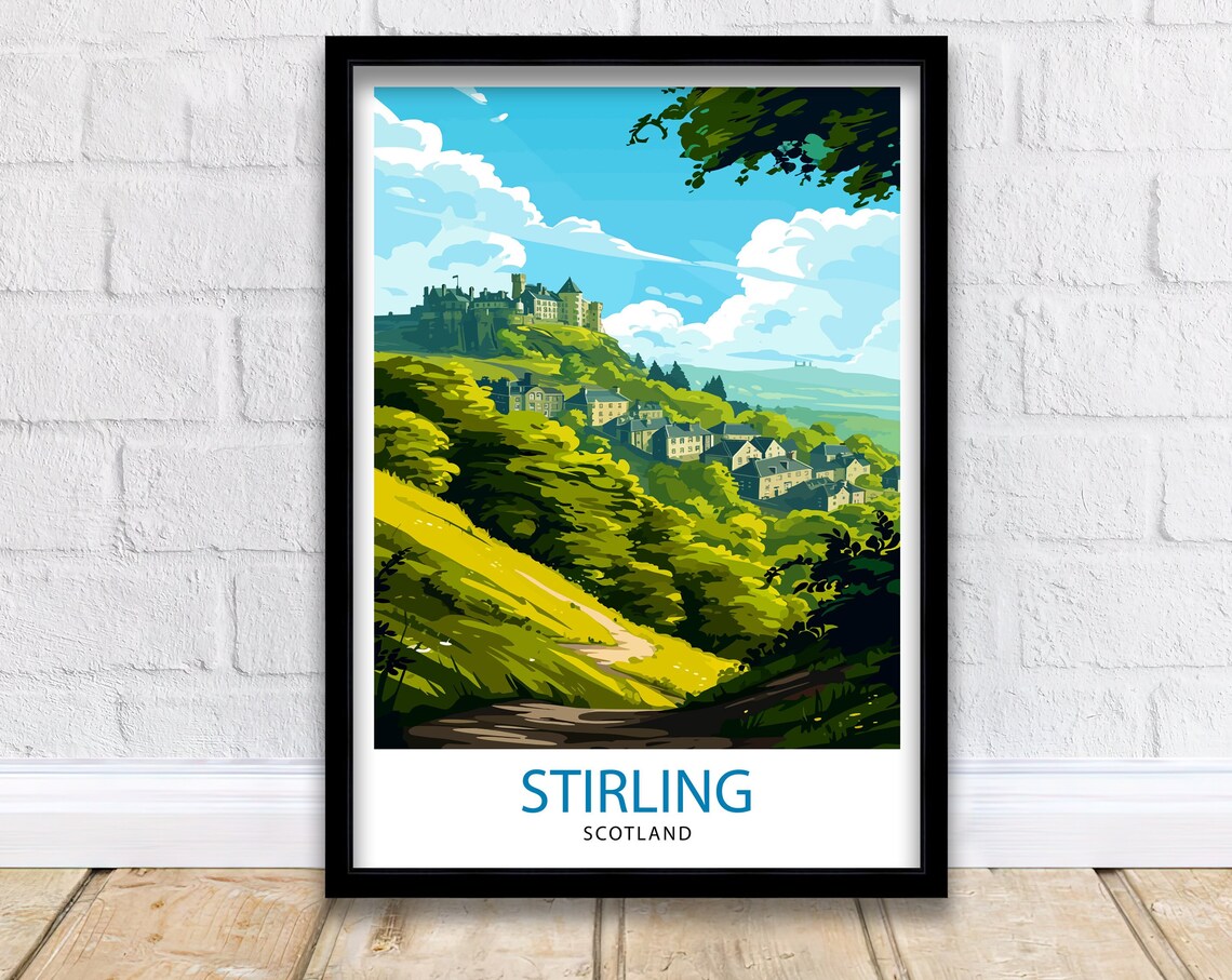 Stirling Scotland Castle Hill Historic Town Vintage Travel Poster