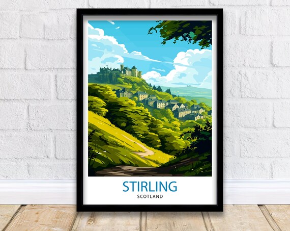Stirling Scotland Castle Hill Historic Town Vintage Travel Poster