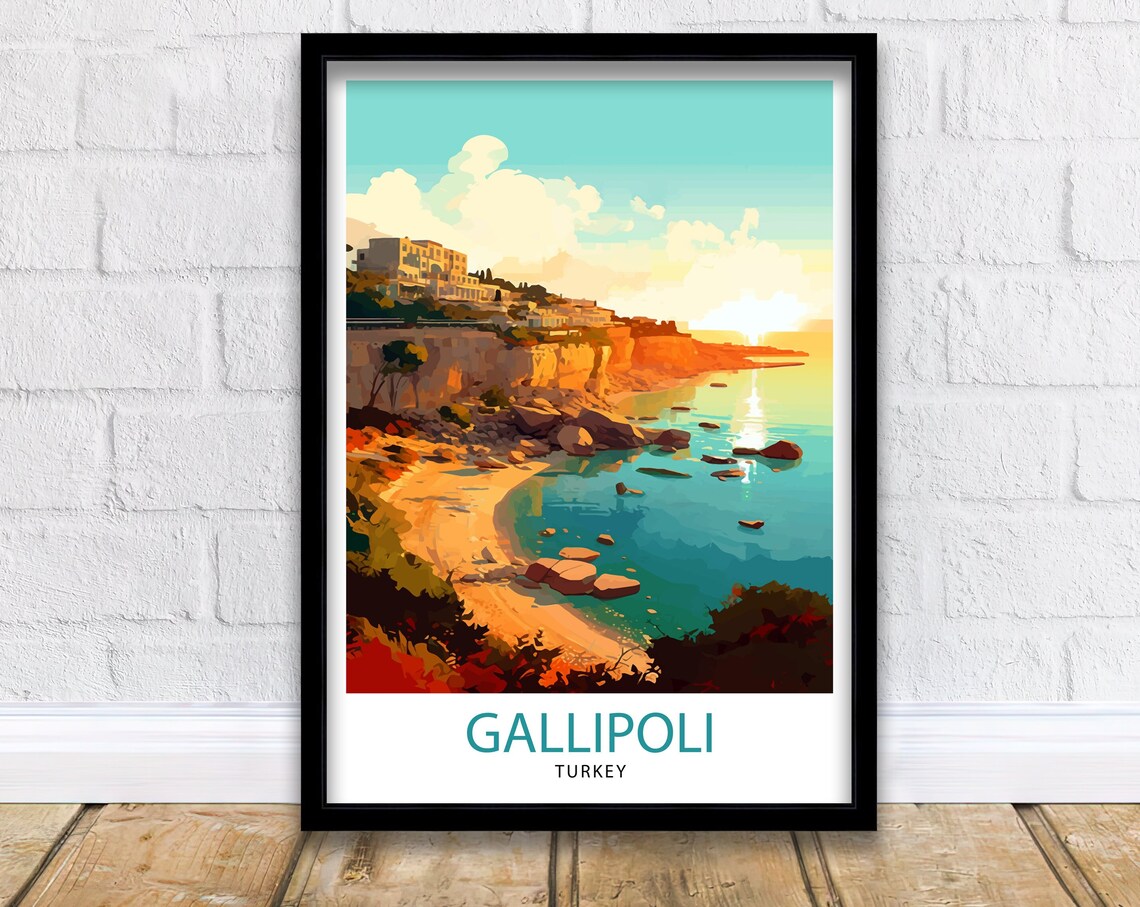 Gallipoli Turkey Sunset Coast Cliffs Beach Vintage Travel Poster