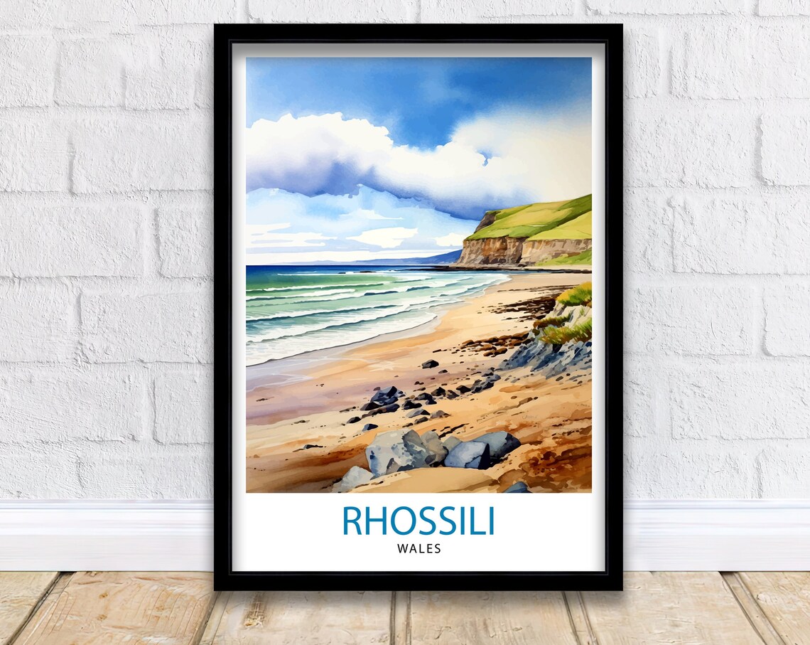 Rhossili Wales Travel Poster, Welsh Coastline View