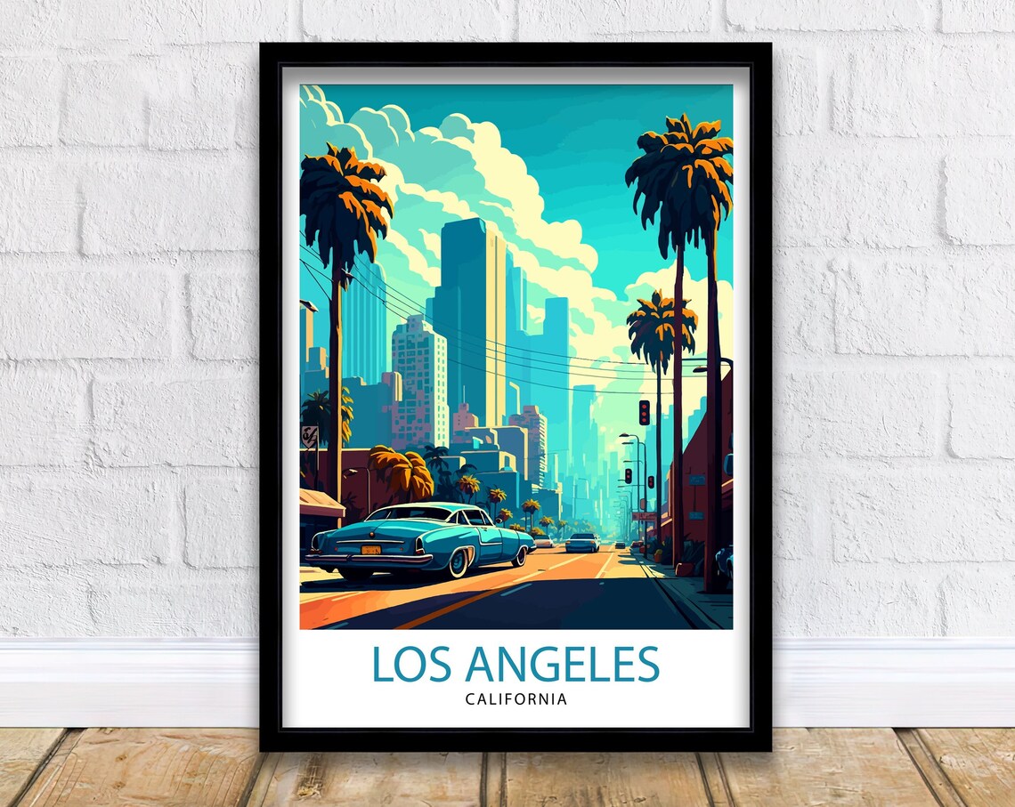 Los Angeles Travel Poster, California Cityscape Print