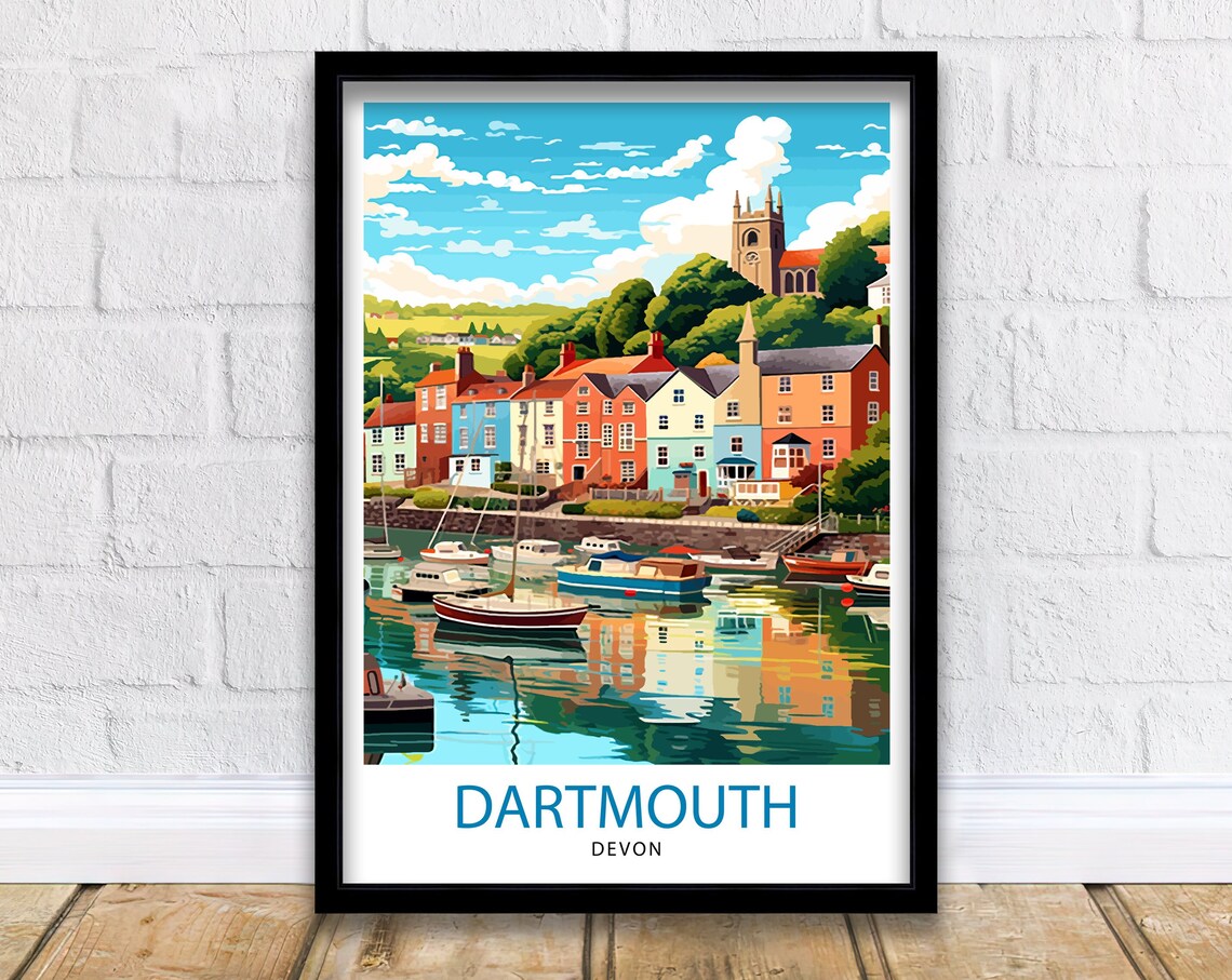 Dartmouth Harbour Travel Poster, UK Wall Decor