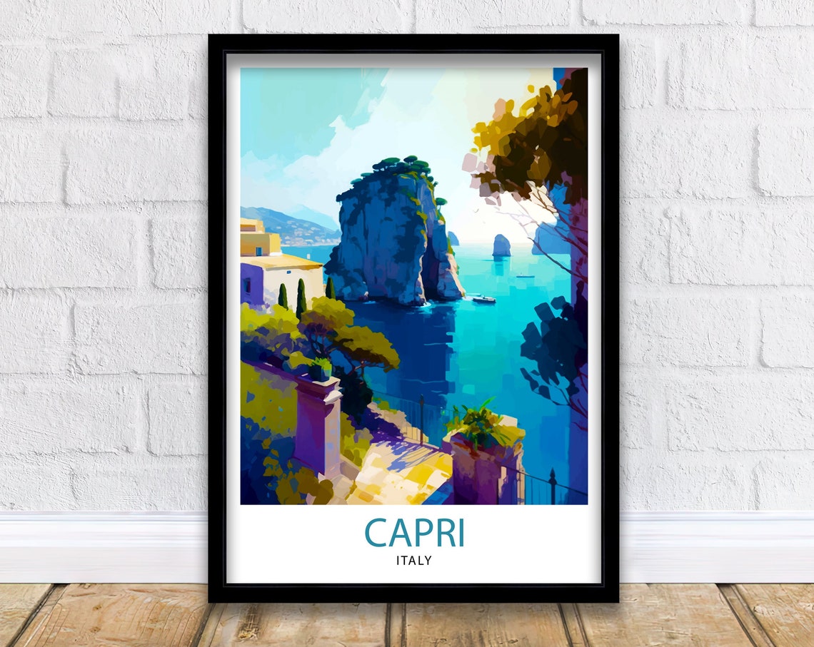 Capri Italy Sea Stack Rocks Turquoise Coast Vintage Travel Poster