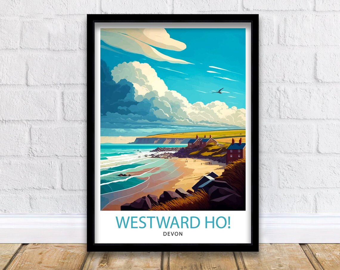 Westward Ho Devon Travel Poster, Home Decor
