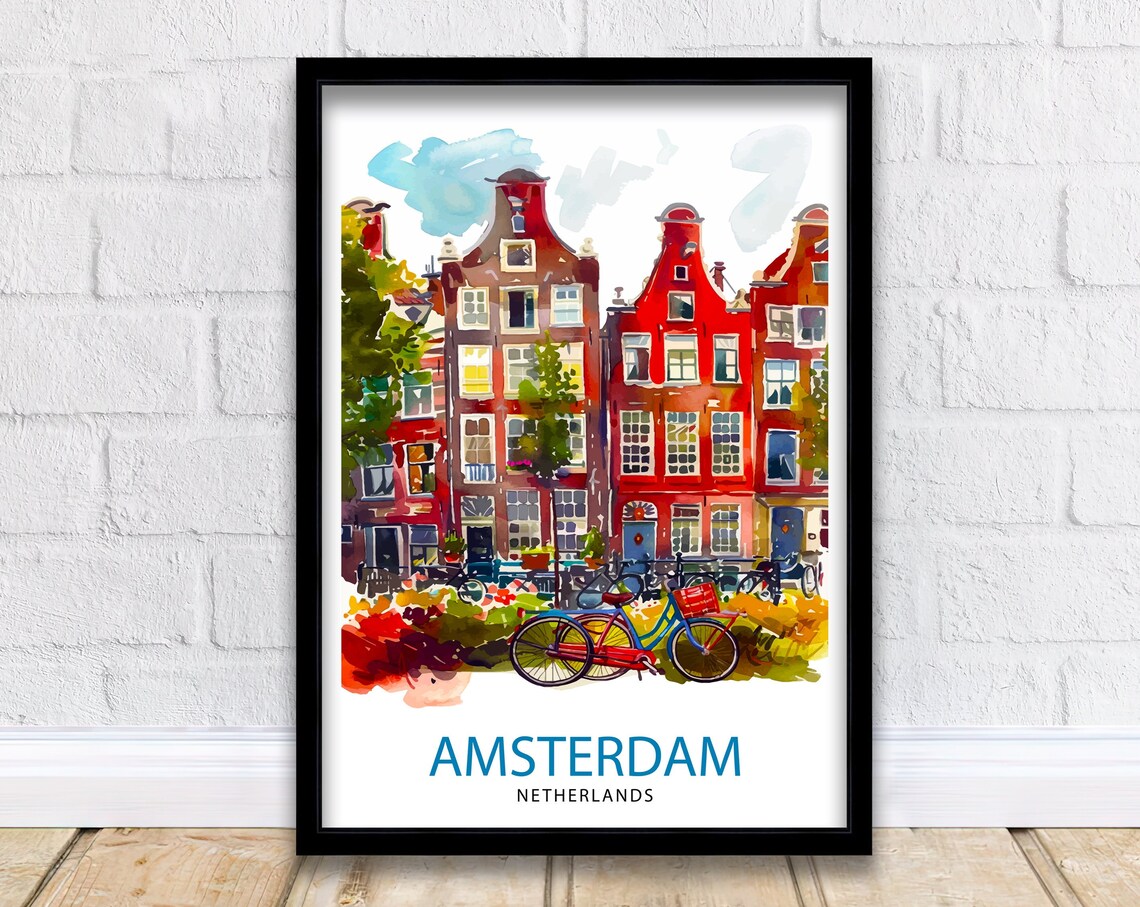 Amsterdam Netherlands Canal Houses and Bicycles City Art Poster