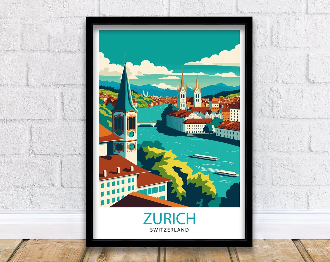 Zurich Switzerland Travel Print Zurich Wall Decor Zurich Home Living Decor Zurich Illustration Travel Poster Gift For Zurich Switzerland