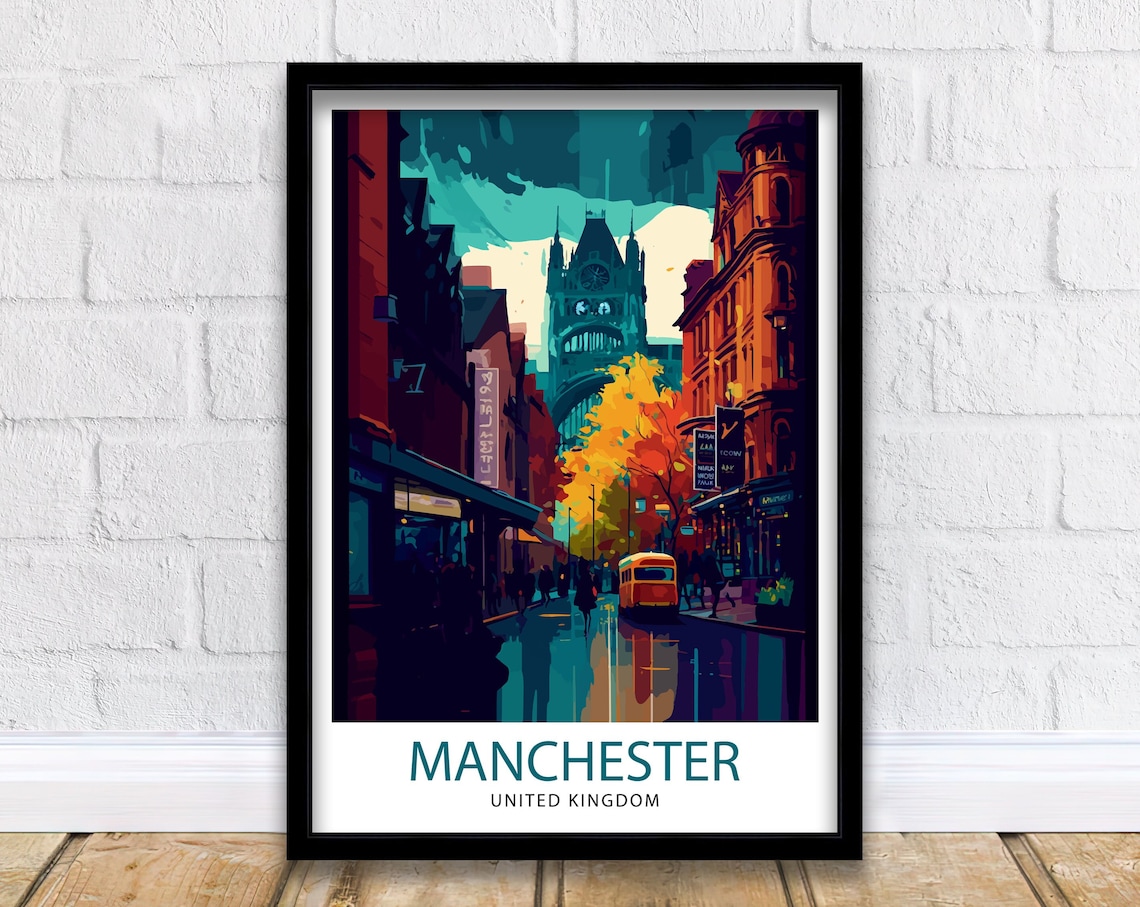 Manchester Travel Poster, City Skyline Wall Art