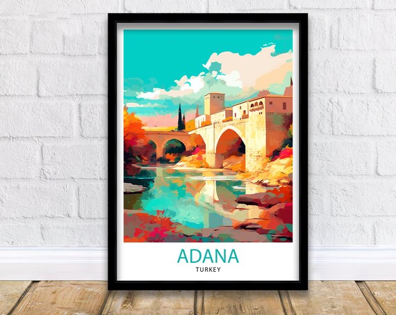 Adana Turkey Ancient Stone Bridge River Sunset City Travel Poster