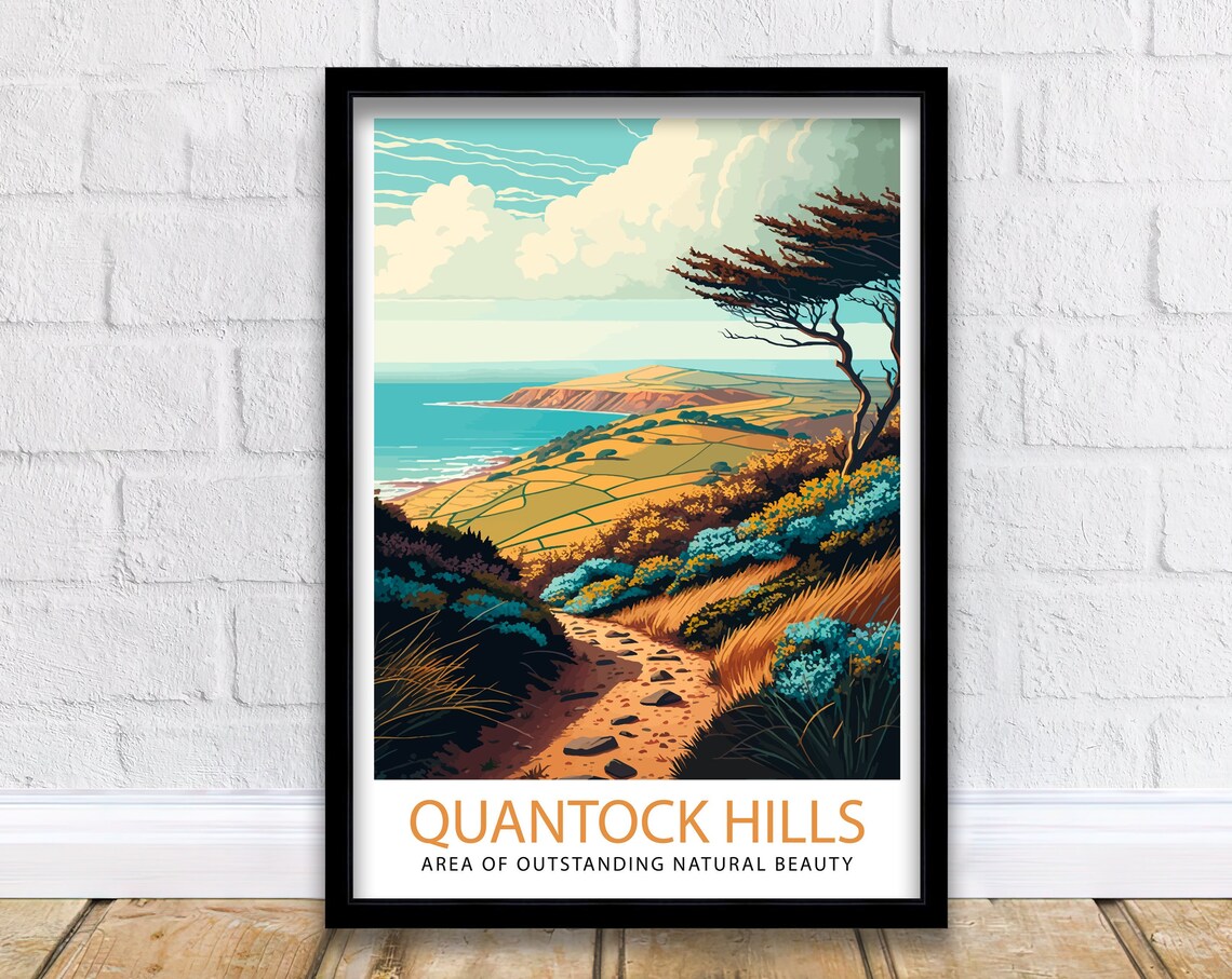Quantock Hills Somerset Coast Travel Poster English Countryside Art