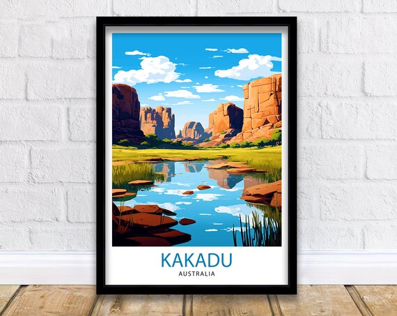 Kakadu Australia Red Rock Escarpments Wetland Reflection Art Poster