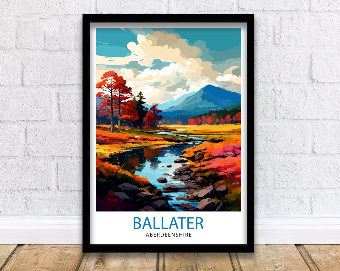 Ballater Aberdeenshire Autumn River Highland Hillside Poster