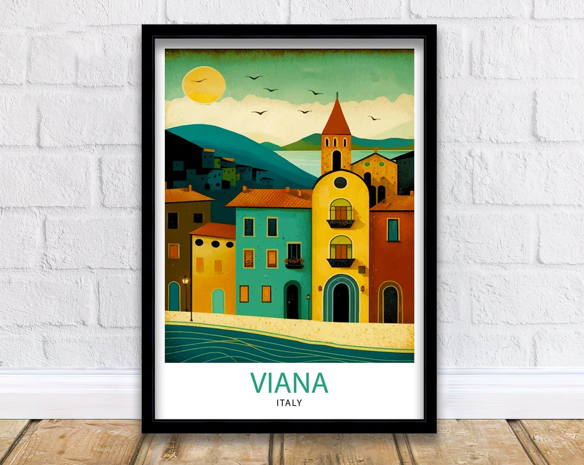 Viana Italy Travel Print Viana Wall Decor Viana Home Living Decor Viana Italy Illustration Travel Poster Gift For Viana Italy Home Decor