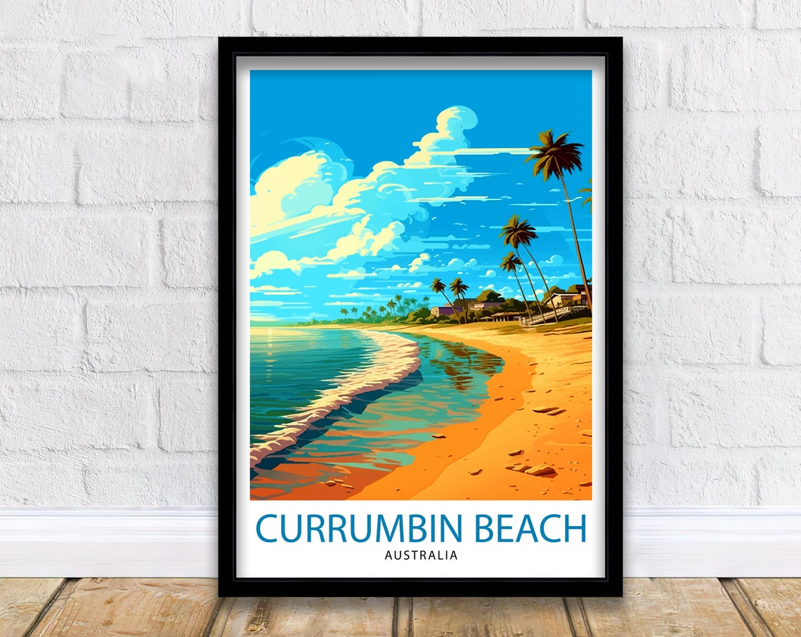 Currumbin Beach Australia Palm Lined Surf Coast Paradise Poster