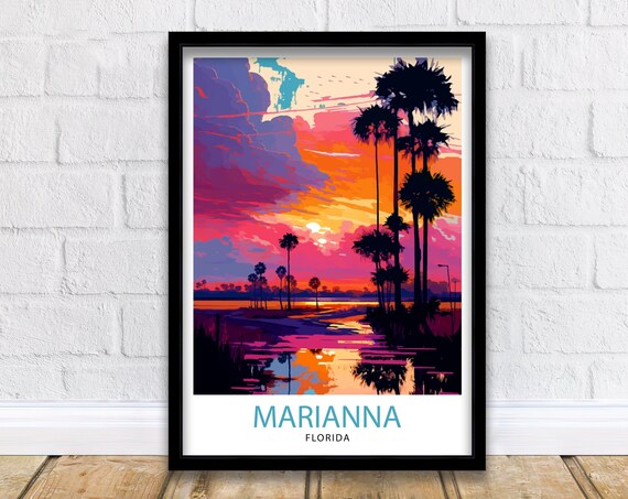 Marianna Florida Palm Trees Sunset Vibrant Nature Travel Poster