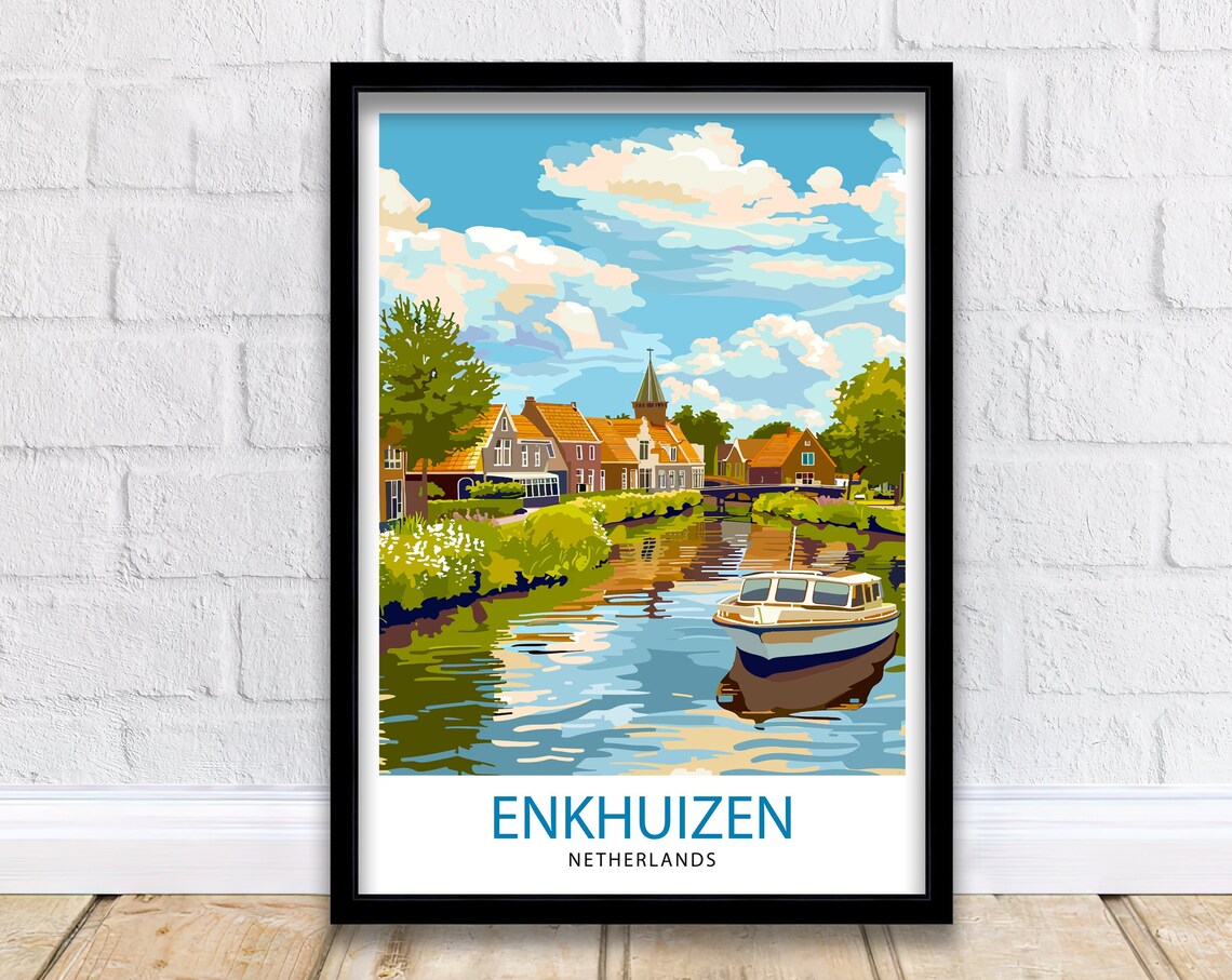 Enkhuizen Netherlands Historic Harbor Town Canal Boat Travel Poster
