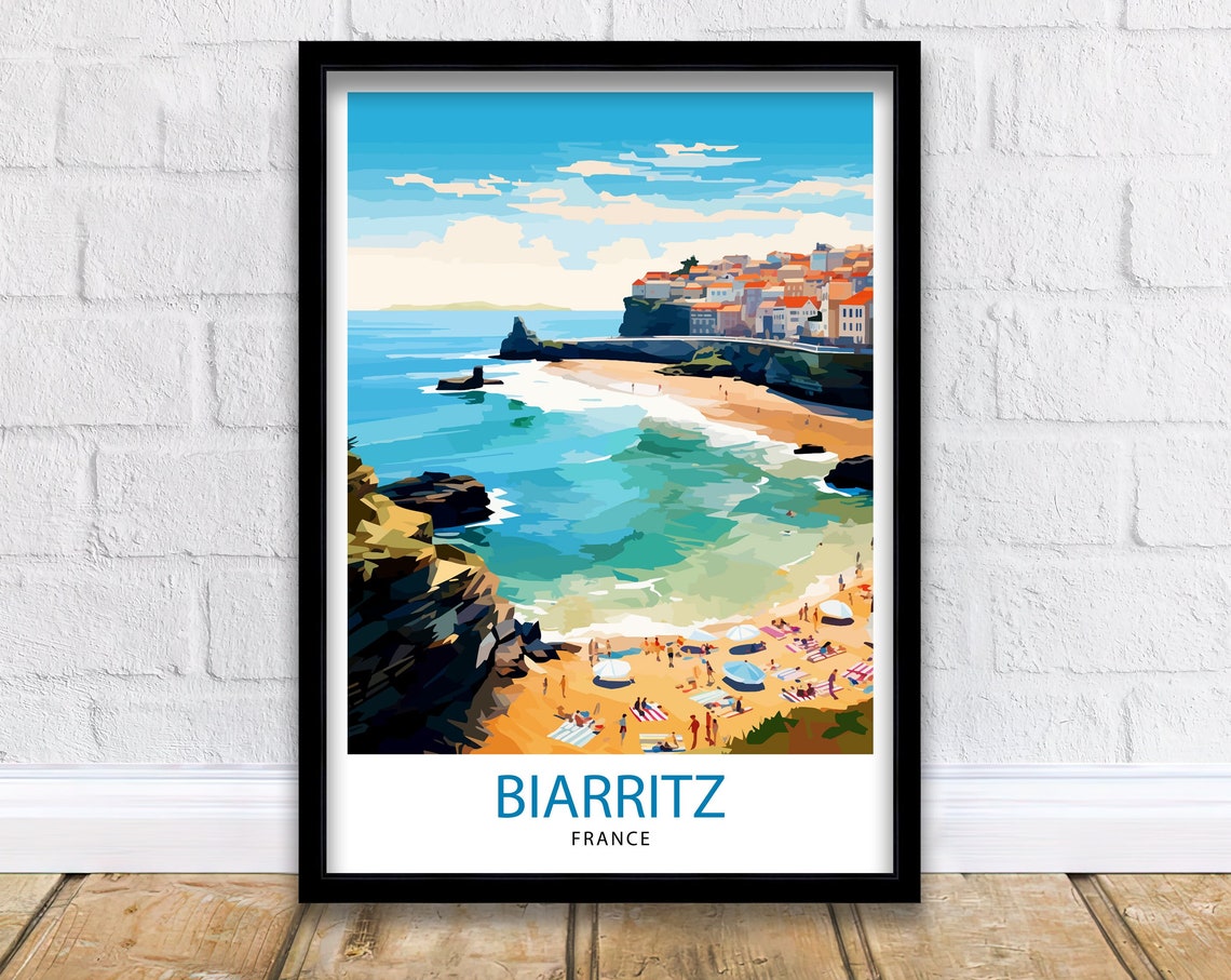 Biarritz France Beach Cliffs Surf Town Basque Coast Art Poster