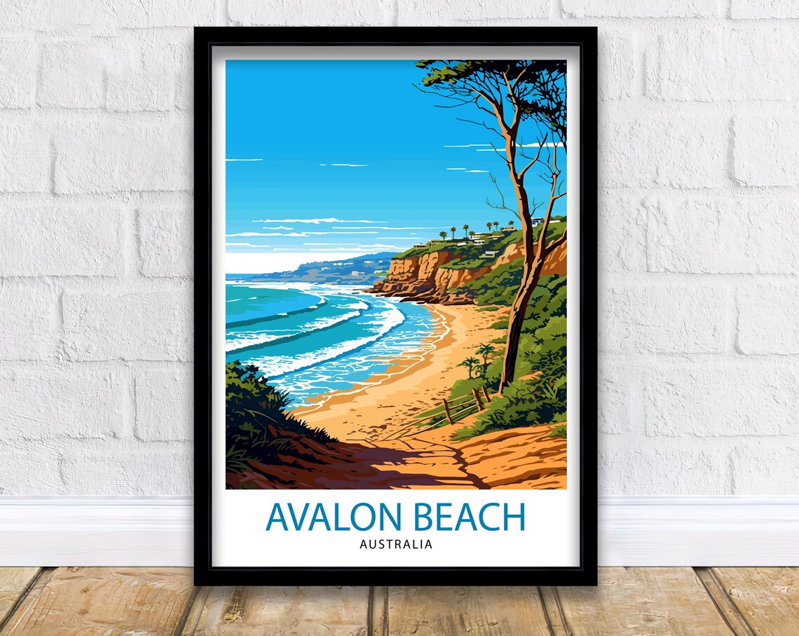 Avalon Beach Australia Coastal Cliffs Beach Path Travel Poster