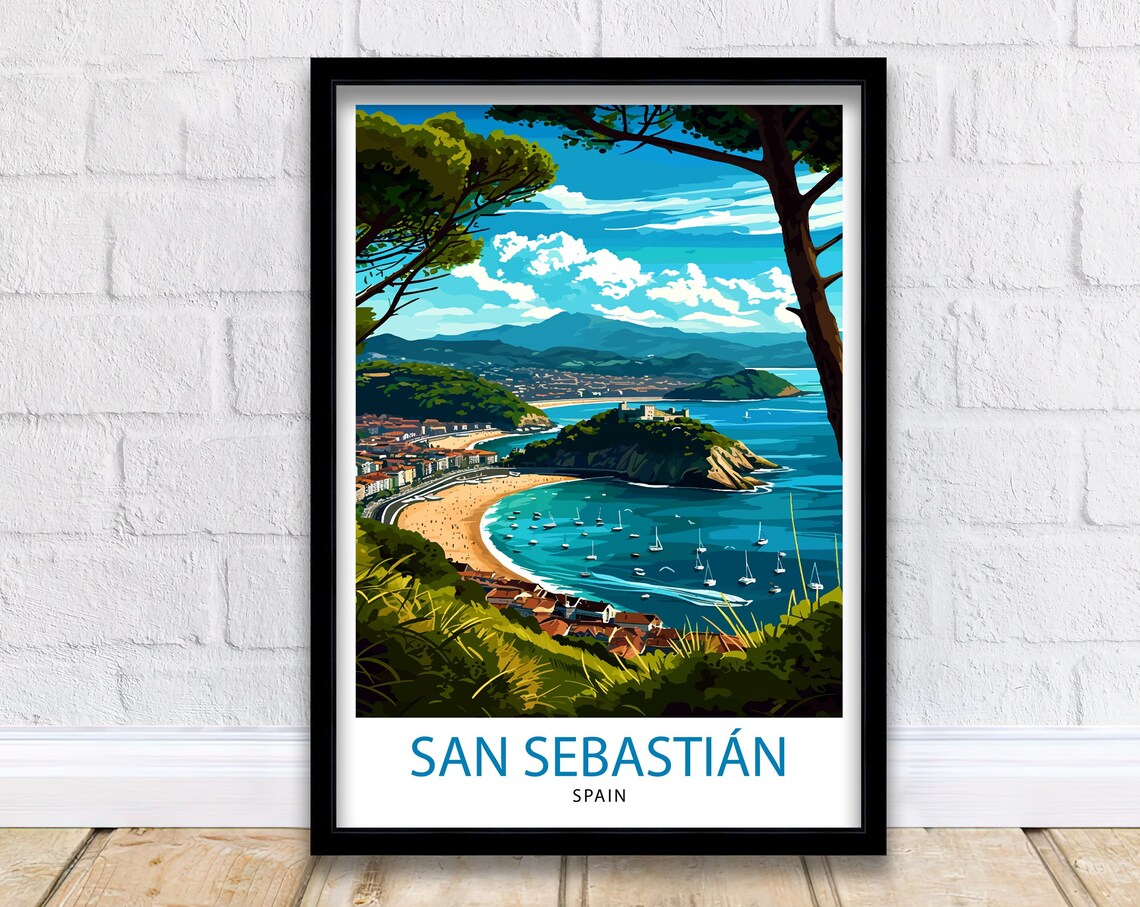 San Sebastian Travel Poster, Spain Illustration