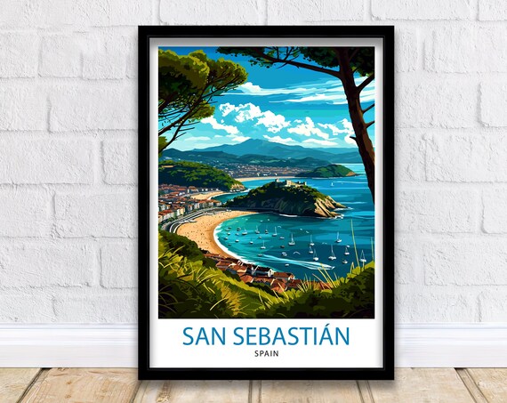 San Sebastian Travel Poster, Spain Illustration