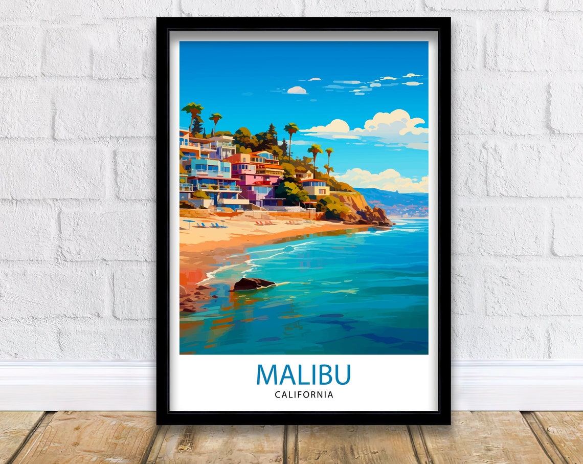 Malibu California Travel Print Malibu Wall Decor Malibu Home Living Decor Malibu California Illustration Travel Poster Gift For Malibu