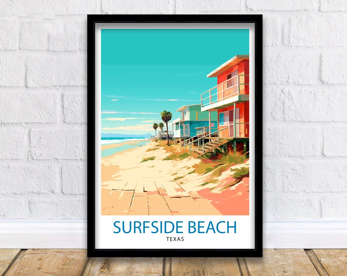 Surfside Beach Texas Colorful Beach Houses Coastal Travel Poster