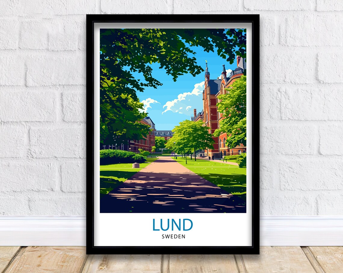 Lund Sweden Travel Poster, Swedish City Streets